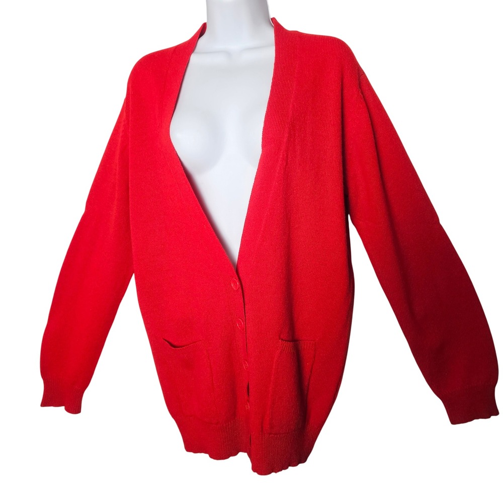 Lady Clansman Women 100% Lambswool Cardigan S Red Vintage Preppy Knit Sweater